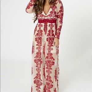 Altar'd State Red Floral Embroidered Maxi Dress on Nude